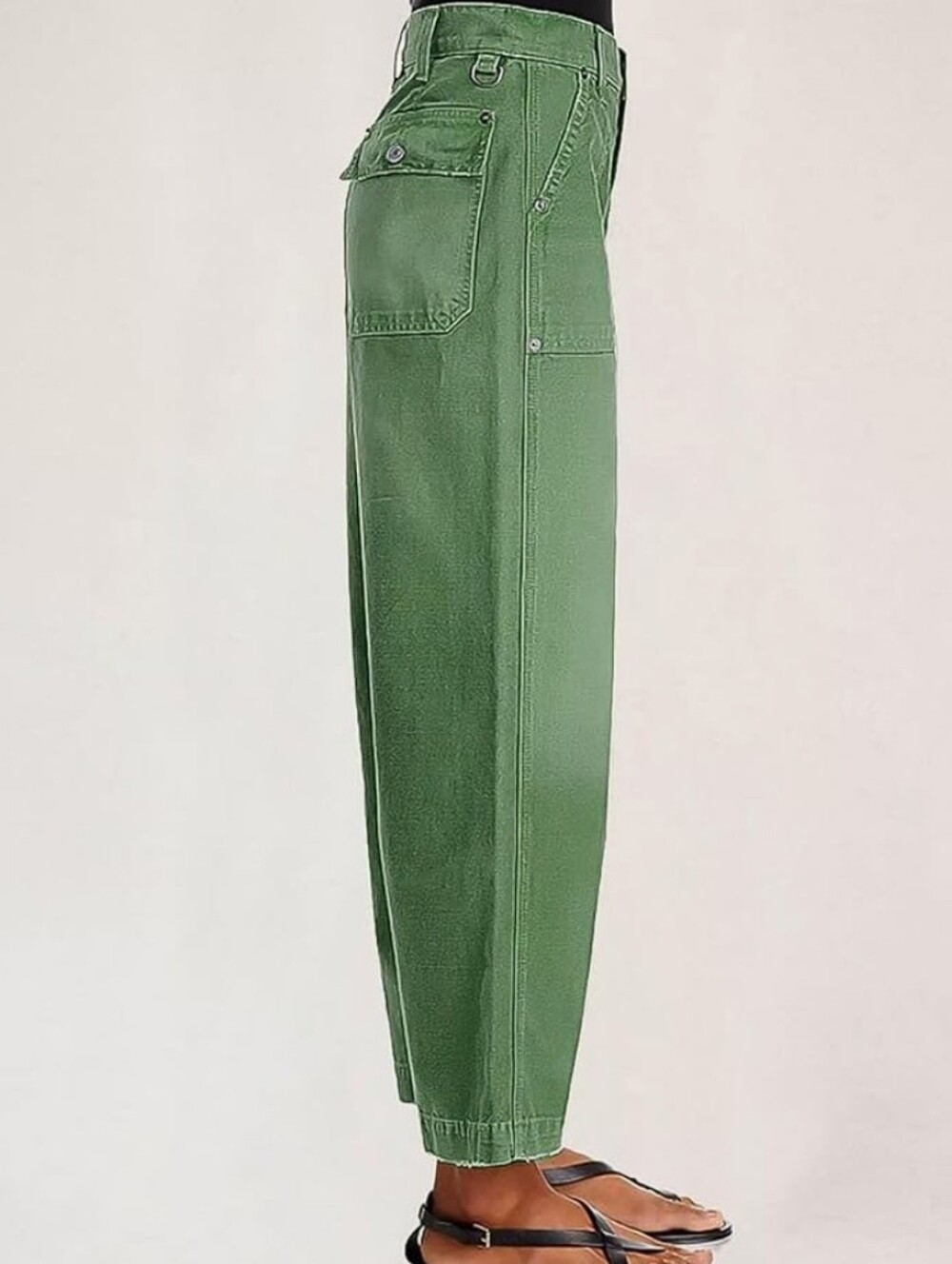 Flamingals Mid Waist Wide Leg Green Pants Raw Hem NWT Medium - Picture 2 of 9